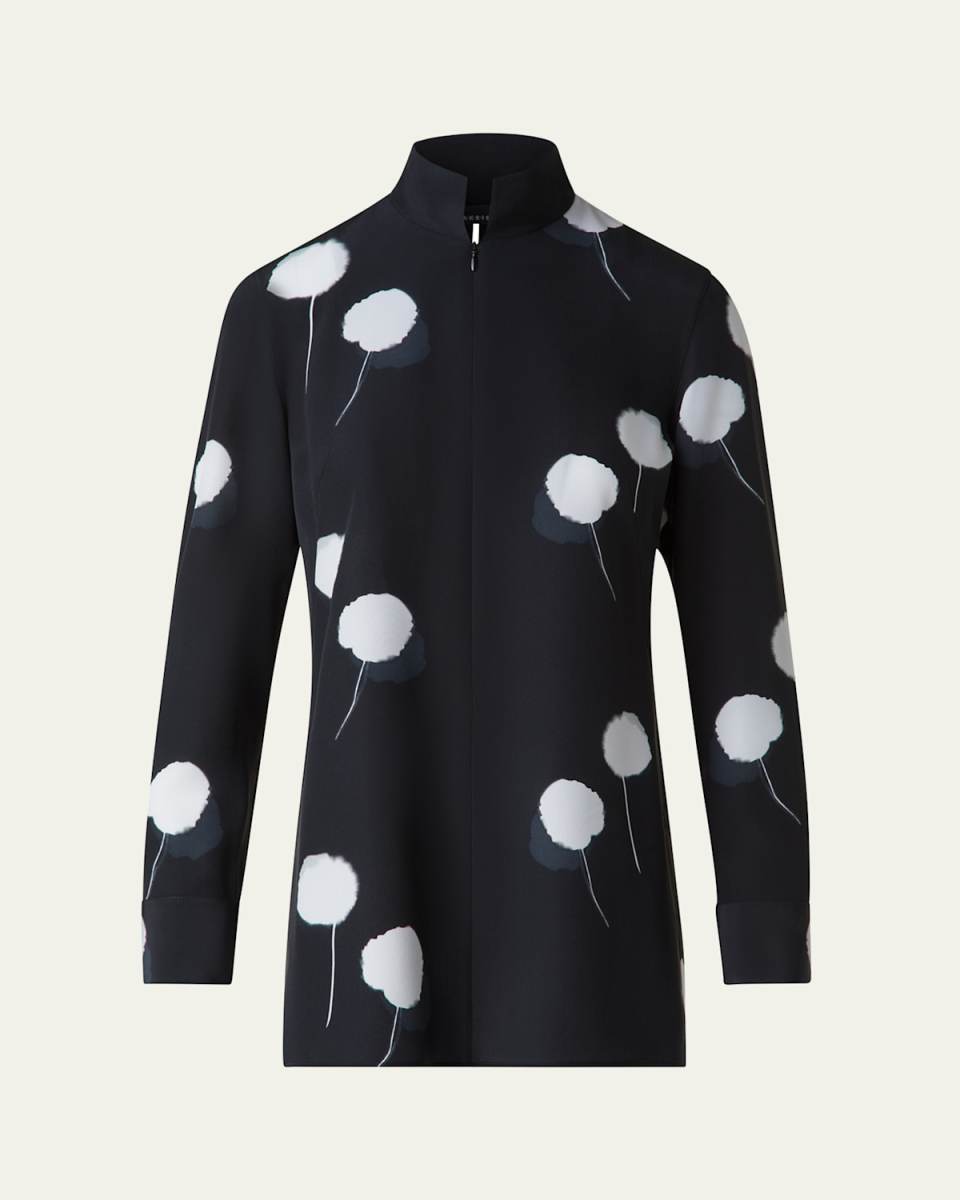 Windflower Print Silk Crepe Tunic Blouse